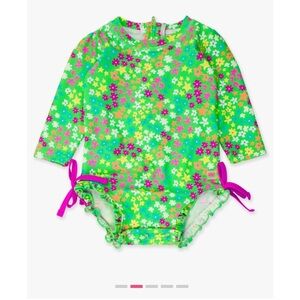 Ruffle Butts Green and Pink Floral Kids Rashguard